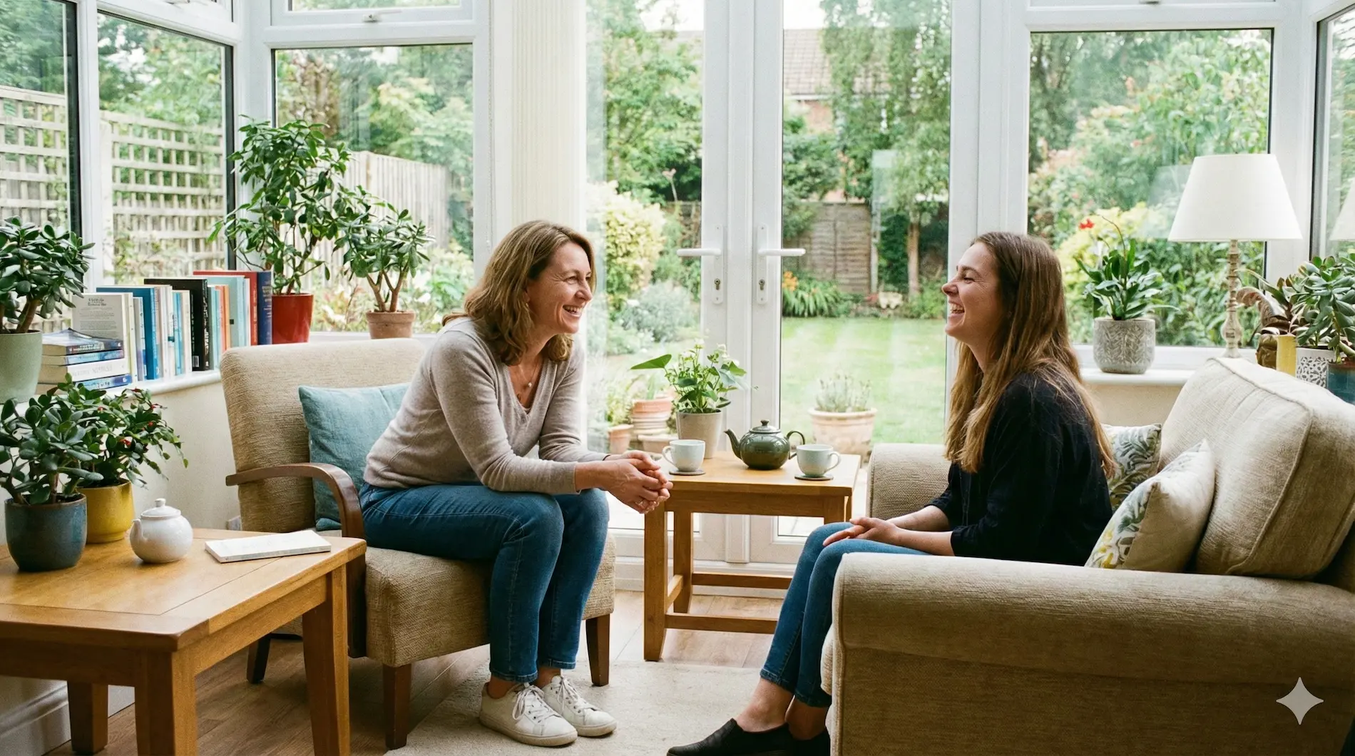 Psychotherapie in lockerer Atmosphäre - KI generiert